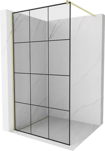 Mexen Kioto ścianka prysznicowa Walk-in 100 x 200 cm, czarny wzór 8 mm, złota szczotkowana - 800-100-101-55-77 - Ścianki i drzwi prysznicowe - miniaturka - grafika 1