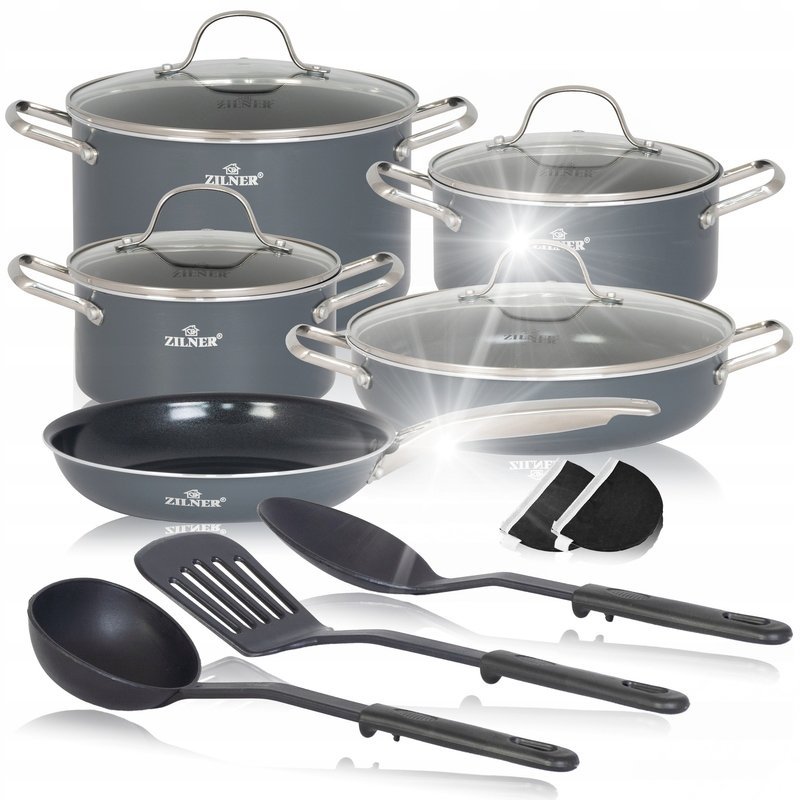 NOWOCZESNY ZESTAW GARNKÓW ZILNER KOMPLET GARNKI PATELNIE 14 ELEMENTY