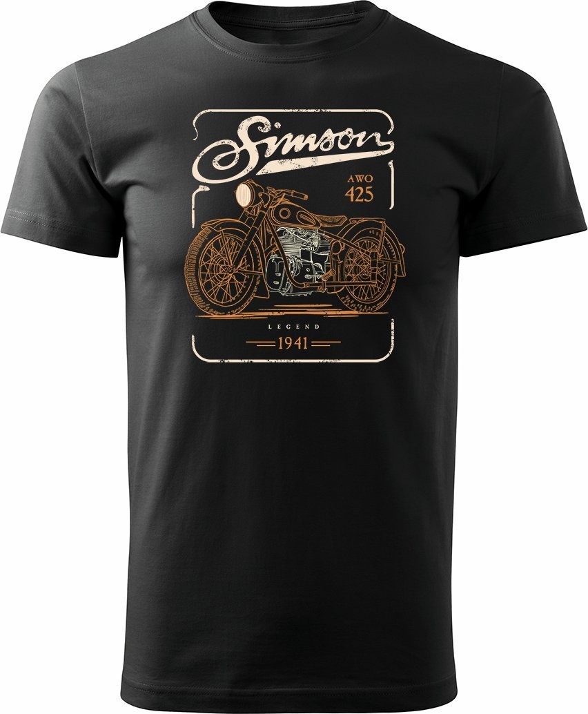 Koszulka motocyklowa z motocyklem Simson AWO 425 Legend męska czarna REGULAR XL