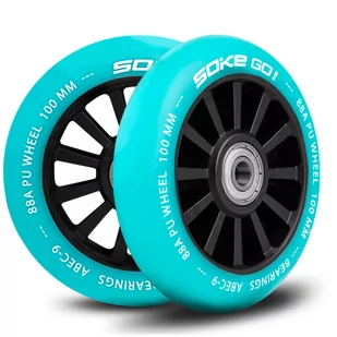 SOKE Kółka do hulajnogi 100 mm turkusowe 2 szt. 803002 - Akcesoria do skatingu - miniaturka - grafika 1