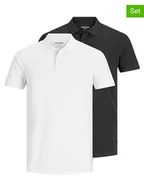Koszulki męskie - Jack & Jones Koszulki polo (2 szt.) "Jjebasic" w kolorze biało-czarnym - miniaturka - grafika 1