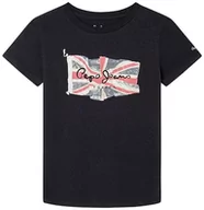 Koszulki i topy damskie - Pepe Jeans Damska koszulka z logo Jr S/S N, czarny (czarny), 8 Jahre - miniaturka - grafika 1