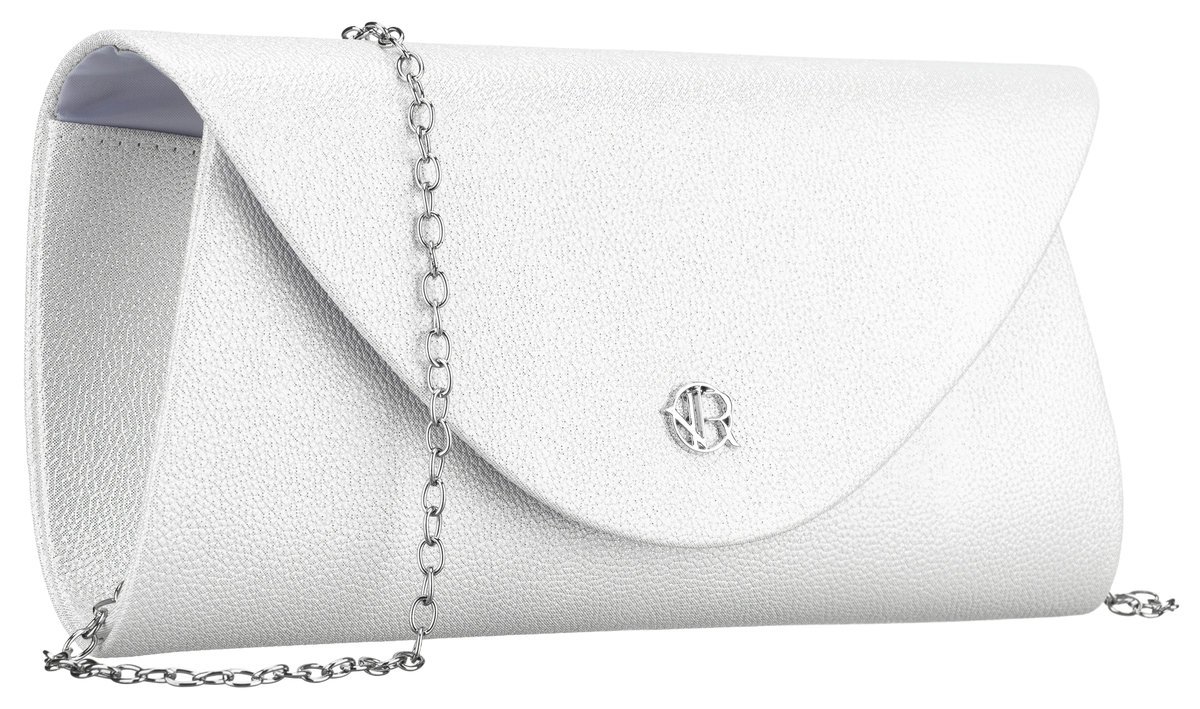 Torebka damska wieczorowa ROVICKY mała kopertówka minimalistyczna elegancka na łańcuszku srebrna