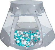 Namioty i tipi dla dzieci - Selonis Selonis Namiot zamek NZ-100X z piłeczkami 6cm szary: szary-biały-turkus 105x90cm/100piłek Zabawka namiot dla dzieci - miniaturka - grafika 1