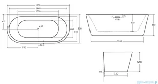 Besco Vica wanna 150x80cm wolnostojąca przyścienna z syfonem #WAS-150-V - Wanny - miniaturka - grafika 1