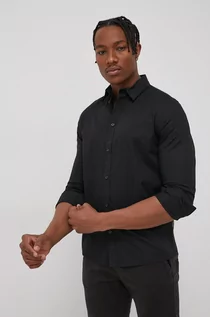 Koszule męskie - Solid Koszula męska kolor czarny regular z kołnierzykiem button-down - grafika 1