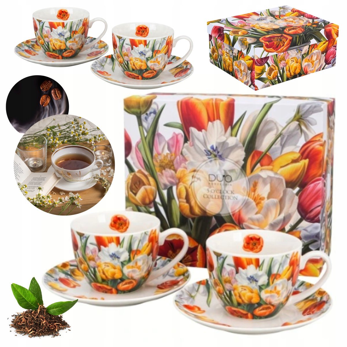 KOMPLET FILIŻANKA + SPODEK 270 ml 2 szt ELEGANCKI ZESTAW PORCELANA PREZENT