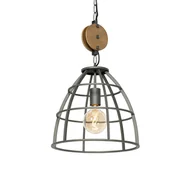 Lampy sufitowe - QAZQA Przemysłowa lampa wisząca ciemnoszara z drewnem 34 cm - Arthur - miniaturka - grafika 1