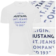 Koszulki męskie - Mustang Koszulka Męska T-shirt Bawełniana 4228 Biała Rozmiar L - miniaturka - grafika 1