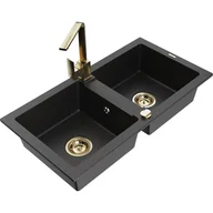 Zlewozmywaki z baterią - Mexen Mario zlewozmywak granitowy 2-komorowy z baterią kuchenną Rita, czarny/srebrny metalik - miniaturka - grafika 1
