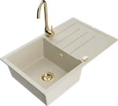 Zlewozmywaki z baterią - Mexen Bruno zlewozmywak granitowy 1-komorowy z ociekaczem i baterią kuchenną Telma, beżowy - 6513-69-670200-50 - miniaturka - grafika 1