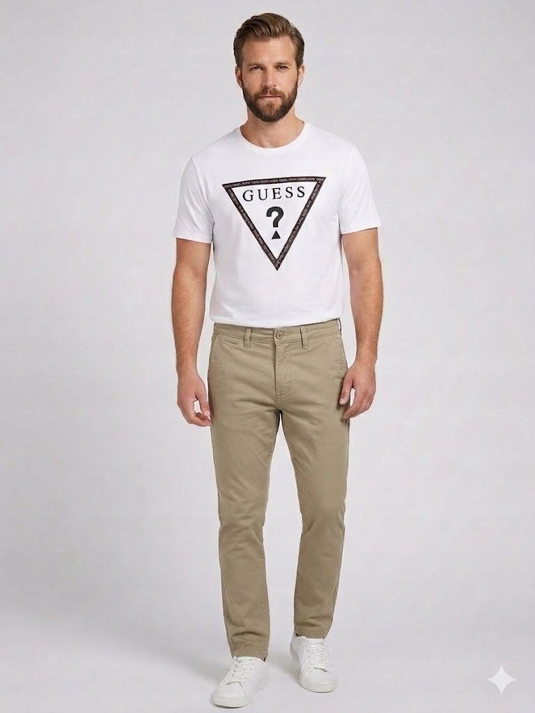 GUESS MĘSKIE SPODNIE CHINOS BEŻOWE PROSTE ZAMEK 38 GGA