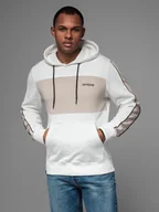 Bluzy męskie - Męska bawełniana bluza z kapturem z kontrastującymi elementami - biała V1 OM-SSNZ-0225 M - miniaturka - grafika 1