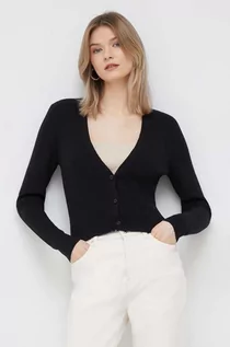Swetry damskie - Calvin Klein kardigan z domieszką wełny damski kolor czarny lekki - grafika 1