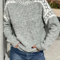 Swetry damskie - TEMU Elegancki pół-turtleneck sweter damski, jednokolorowy , poliester 97% 3%, dzianina, sezon jesień/, waga 120g/m² - miniaturka - grafika 1