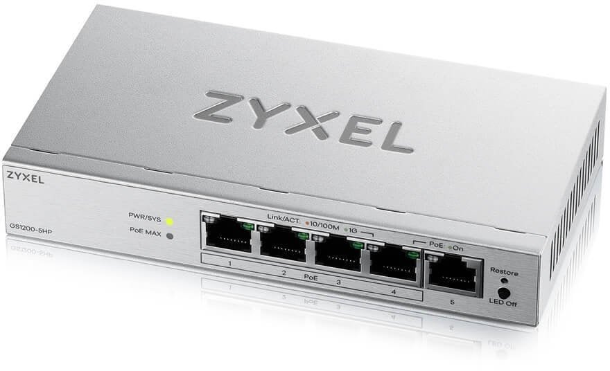 Zyxel GS1200-5HPV3 Zarządzany L2 Gigabit Ethernet 10/100/1000 Obsługa PoE Desktop Szary GS1200-5HPV3-EU0101F