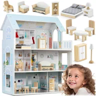 Domki dla lalek - Duży drewniany domek dla lalek niebieski akcesoria Ricokids - miniaturka - grafika 1