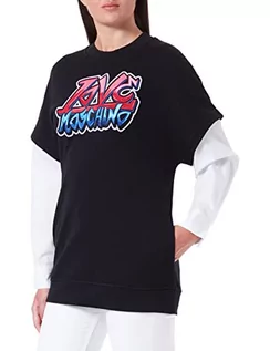Bluzy damskie - Love Moschino Damska bluza oversize z logo Maxi Graffiti Embroidery, Czarny + biało-czerwony - niebieski, 42 - grafika 1