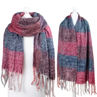 Szalik Damski Duży Gruby Ciepły Miły Krata Frędzle - Szl-Mis-1 - Apaszki i szaliki damskie - miniaturka - grafika 1