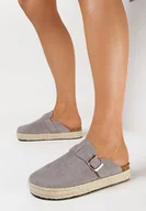 Klapki i japonki damskie - Szare Klapki Mule w Stylu Chodaków z Plecioną Podeszwą Esinna - miniaturka - grafika 1