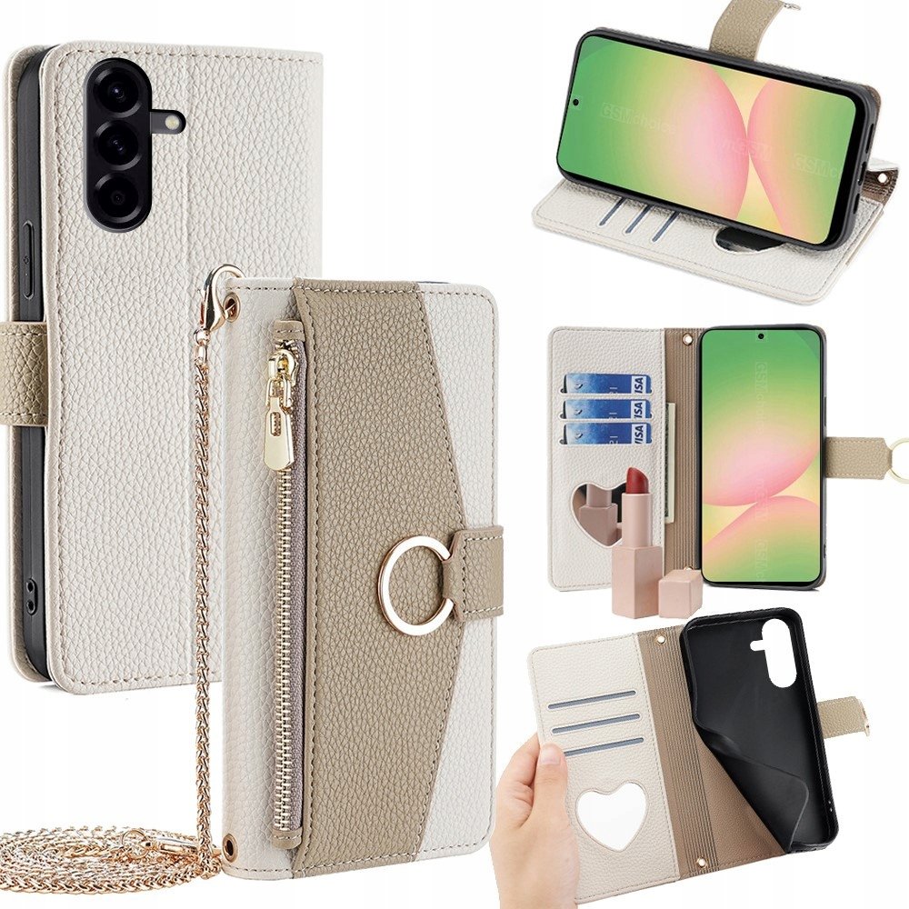 Etui Z Klapką Do Galaxy A56 5G Case Portfel Z Lusterkiem Z Paskiem