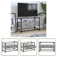 Szafki RTV - The Living Store Szafka pod telewizor ze szklanym blatem Grey Sonoma 80x35x51 cm Materiał drewnopochodny - miniaturka - grafika 1