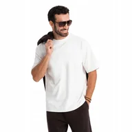 Koszulki męskie - Męski bawełniany t-shirt kremowy wygodny luźny Ombre OM-TSBC-0234 V2 r. XL - miniaturka - grafika 1