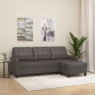 3-osobowa sofa z podnóżkiem, szary, 180 cm, sztuczna skóra - Sofy i kanapy - miniaturka - grafika 1