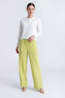 Spodnie damskie - Eleganckie spodnie w kolorze limonki - Greenpoint - grafika 1