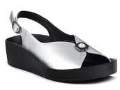 Sandały damskie - Sandały damskie skórzane na platformie srebrne S.Barski KV27-020-36 - miniaturka - grafika 1