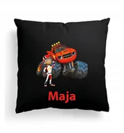 Poduszki dekoracyjne - CZARNA FOTO PODUSZKA Blaze i mega maszyny + IMIĘ - miniaturka - grafika 1