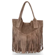 Torebki damskie - Firmowy Włoski Shopper w stylu Boho Vittoria Gotti Ziemista - miniaturka - grafika 1