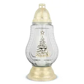 Lampiony i znicze - Duży Znicz Szklany Choinka 38 cm Złoty DP675 Znicz z Aplikacją Choinką z Wkładem - miniaturka - grafika 1