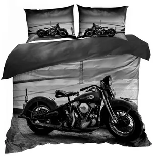 Pościel 3D Bawełna Satyna 200X220Cm Motocykl Czarny Chopper - Pościel - miniaturka - grafika 1