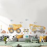 Naklejki na ścianę - Naklejki Ścienne Dla Dzieci Akwarelowe MASZYNY Budowlane Wywrotka ZESTAW - miniaturka - grafika 1