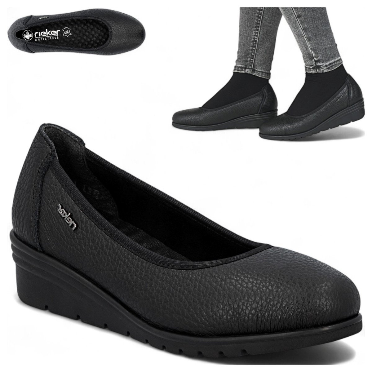 Rieker SKÓRZANE Półbuty Damskie Wygodne Baleriny Eleganckie na koturnie 39
