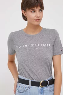 Koszulki sportowe damskie - Tommy Hilfiger t-shirt bawełniany damski kolor szary - grafika 1