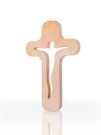 Dewocjonalia - Krzyż z drewna bukowego z wyciętym kształtem Jezusa - miniaturka - grafika 1