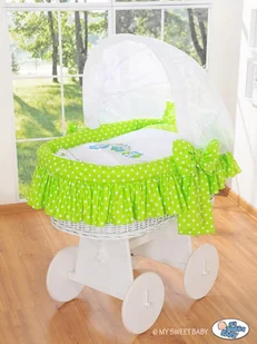 Kosz Mojżesza z budką- Sówki biały + zielono-biała pościel z haftem - Łóżeczka i kojce Kosz Mojżesza z budką- Sówki biały + zielono-biała pościel z haftem - Łóżeczka i kojce - miniaturka - grafika 1