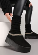Śniegowce damskie - Czarne Śniegowce z Ekozamszu na Grubej Podeszwie z Ozdobną Lamówką Meliria - miniaturka - grafika 1