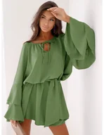 Sukienki - Sukienka oversize z falbanami na rękawach ZUMA - szałwiowa - miniaturka - grafika 1