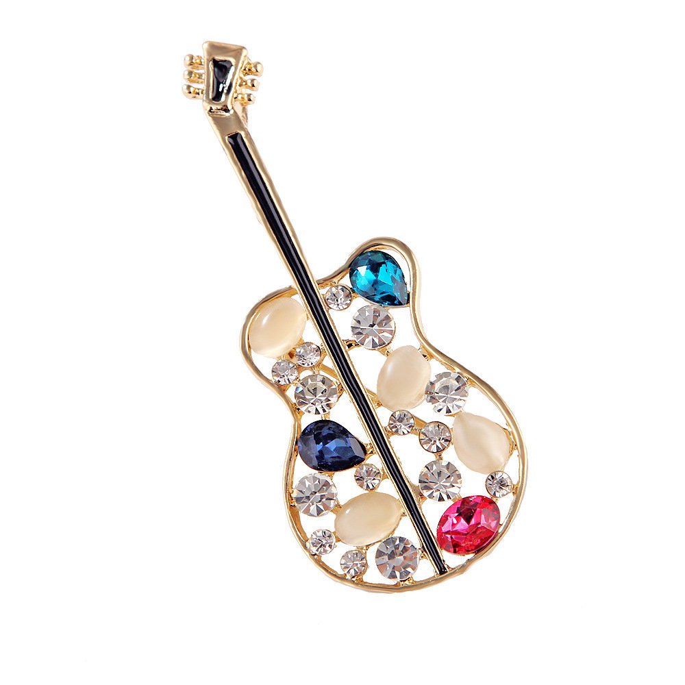 Broszka gitara ze zdobieniem typu kocie oko