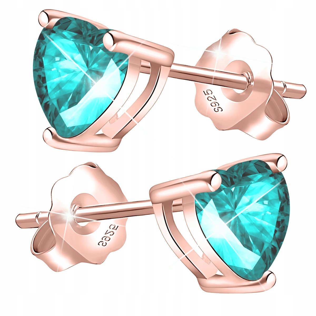 Kolczyki Pozłacane Serca Błękitne Kryształki Serduszka Cyrkonie SREBRO 925