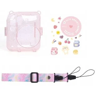 Futerał Etui Pokrowiec Case Do Fujifilm Fuji Instax Mini 12 + Naklejki I Kieszeń Na Zdjęcia / Jogurtowy Królik / Różowy Brokat - Paski, szelki, uprzęże foto - miniaturka - grafika 1