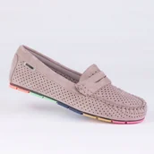 Mokasyny damskie - Mokasyny damskie GOODIN GD-FL679 skóra eko zamsz ażurek fango/khaki 36 - miniaturka - grafika 1