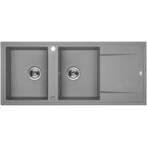 Laveo SBE 521T Zlewozmywak granitowy2 komory z ociekaczem Wymiary 500x1160x185 mm Wymiar szafki 900 mmWyko$565czenie szareW zestawie z syfonem Space Saving i korkiem automatycznym - Zlewozmywaki - miniaturka - grafika 1