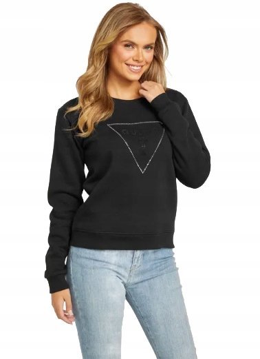 GUESS CZARNA BLUZA DAMSKA BAWEŁNIANA Z NADRUKIEM LOGO M 2CA