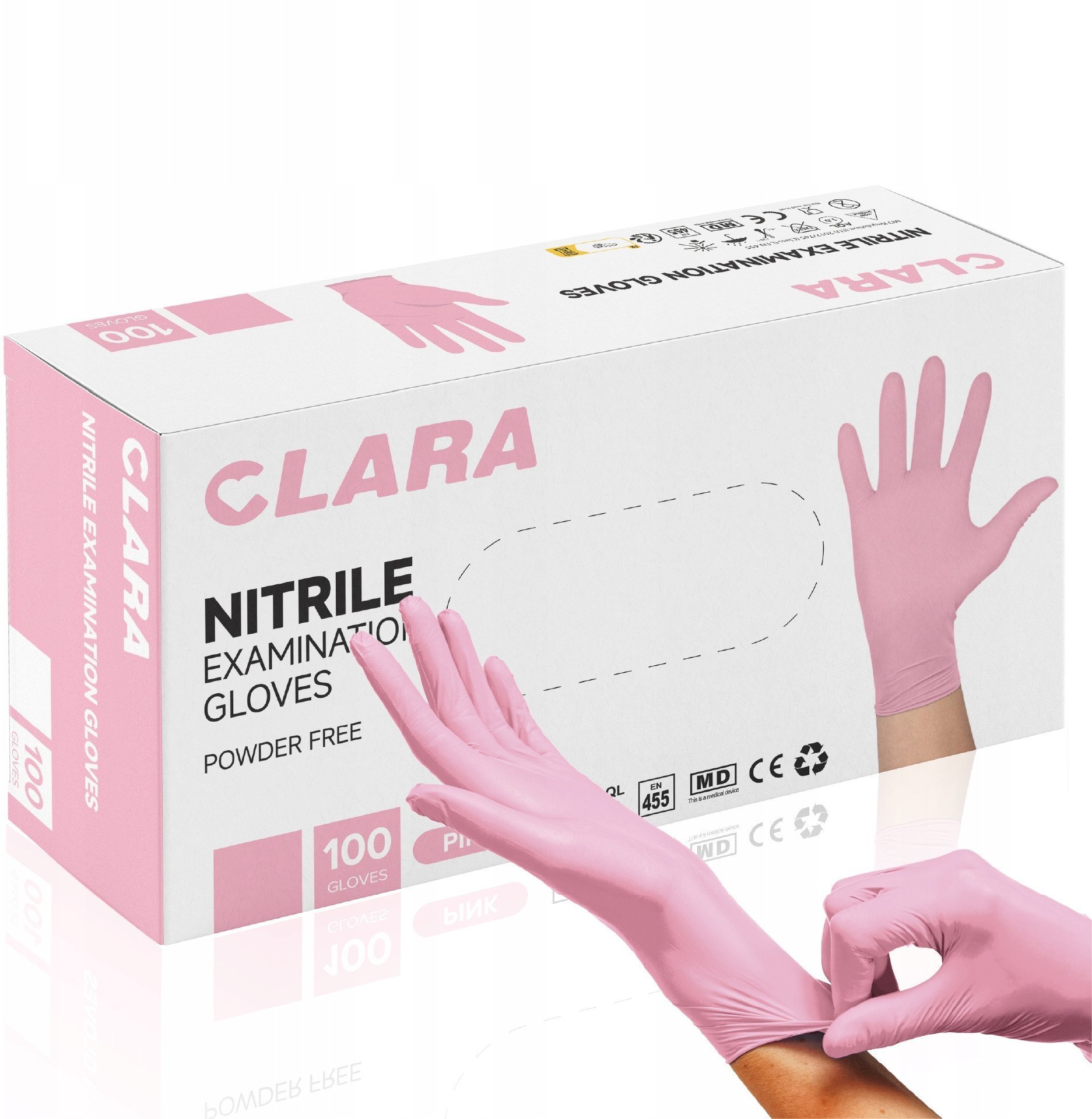 Rękawice nitrylowe bezpudrowe CLARA, 100 szt., rozmiar XS, różowe
