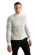 Koszulki męskie - DeFacto Męski sweter z dzianiny z długim rękawem okrągły dekolt - slim fit sweter dla mężczyzn topy (Off White, XL), Off White, XL - miniaturka - grafika 1