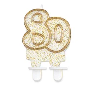 Urodziny dla dorosłych - GoDan Świeczka na tort "80", złota z brokatem, 8 cm PF-SCZK80 - miniaturka - grafika 1